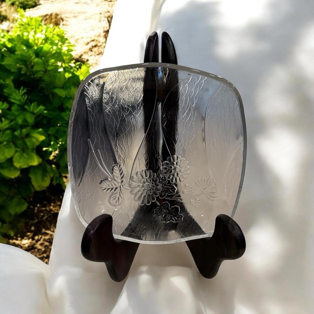 Square Glass Appetizer Wine Cheese Plates Thick Glass Textured Frost 5.75 in